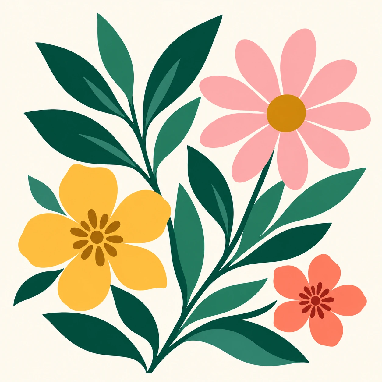 Flores y hojas de colores